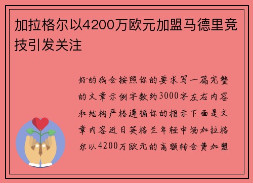 加拉格尔以4200万欧元加盟马德里竞技引发关注